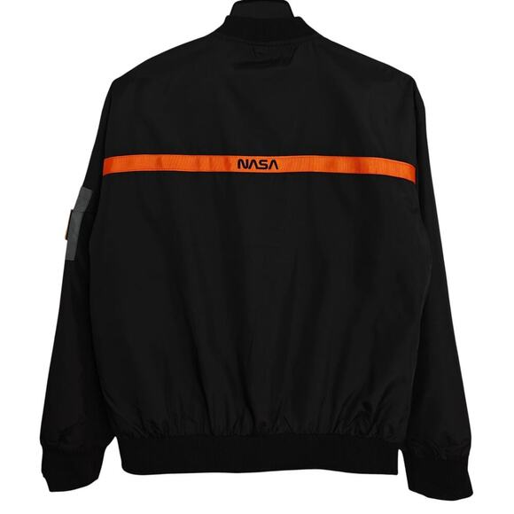 NASA Bomber Jacket Mens Large Black Windbreaker Full Zip USA Patch Halloween - Picture 7 of 11